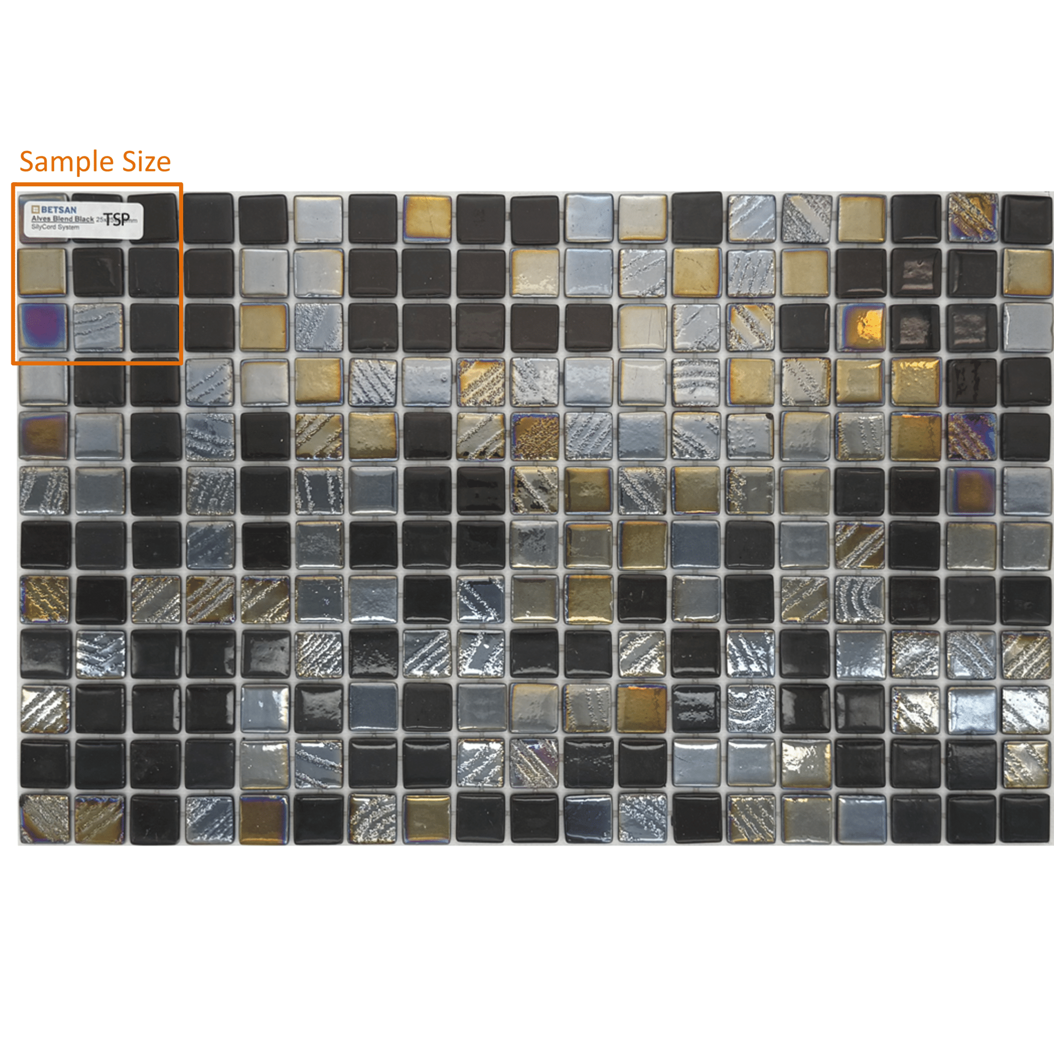 SAMPLE Alves Blend Black Betsan Alves Blend Black Glass Mosaic 25mm x 25mm (SAMPLE) - Image 1